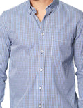Camisas Para Hombre Bobois Moda Casuales De Manga Larga Cuello Americano Con Estampado De Cuadros Regular Fit B41216 Azul