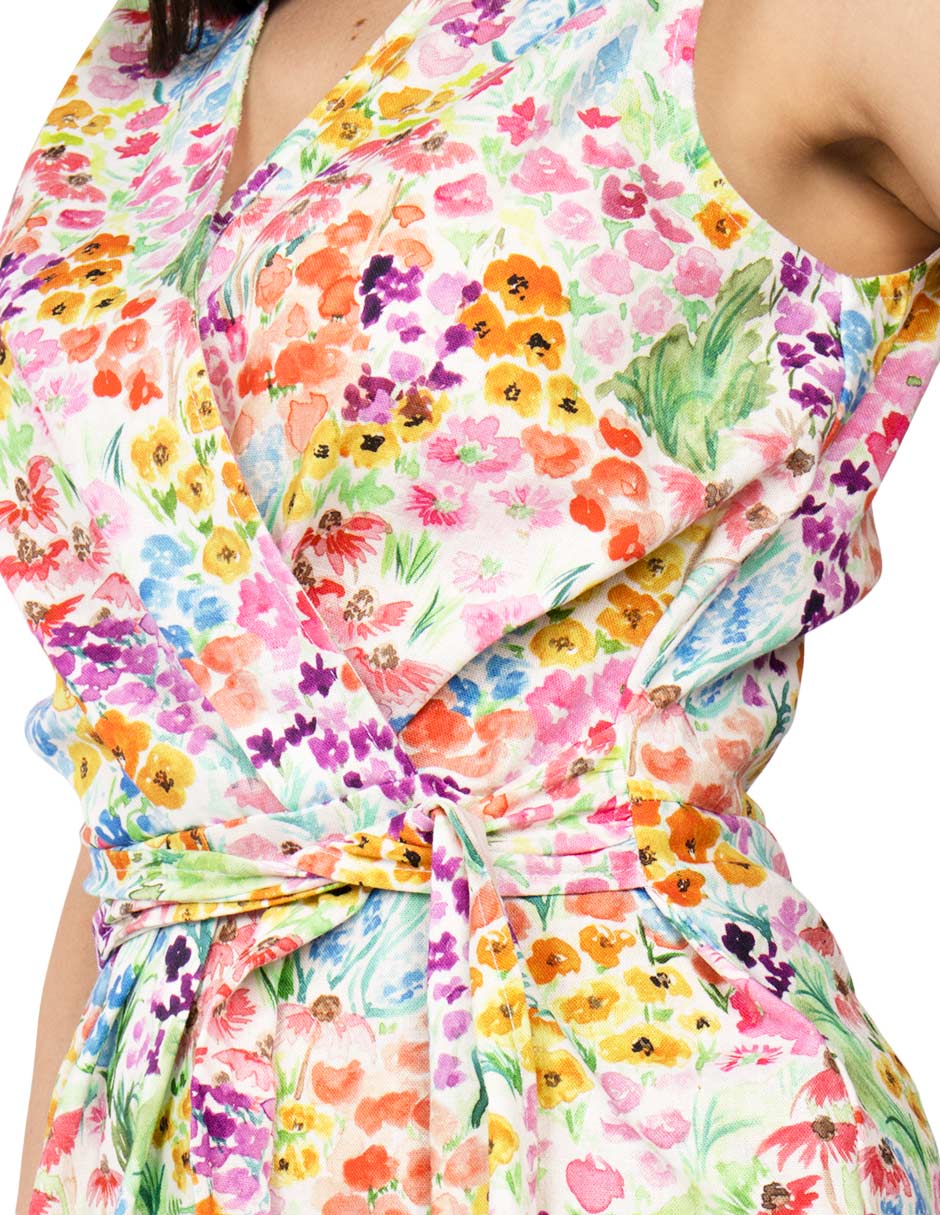 Vestidos Para Mujer Midi Corto Tipo Lino con Amarre S51134 Unico