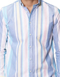 Camisas Para Hombre Bobois Moda Casuales De Manga Larga De Cuello Americano Con Estampado B41114 Azul