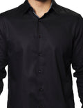 Camisas Para Hombre Bobois Moda Casuales Jackard De Manga Larga Lisa Slim Fit B35313 Negro