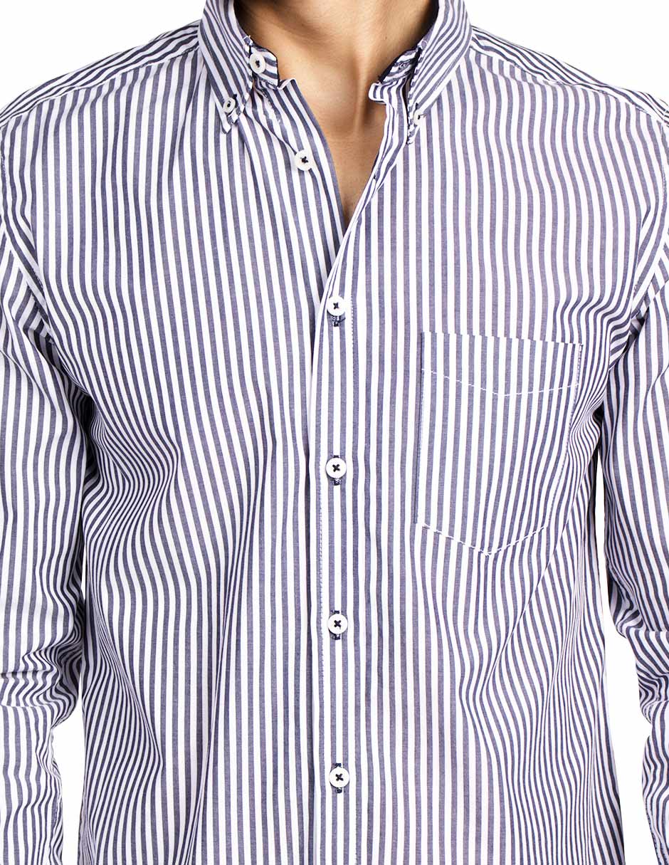 Camisas Para Hombre Manga Larga Rayas B45211 Marino
