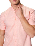 Camisas Para Hombre Bobois Moda Casuales Manga Corta Cuello Mao Tipo Lino Lisa Basica Slim Fit B31360 Coral