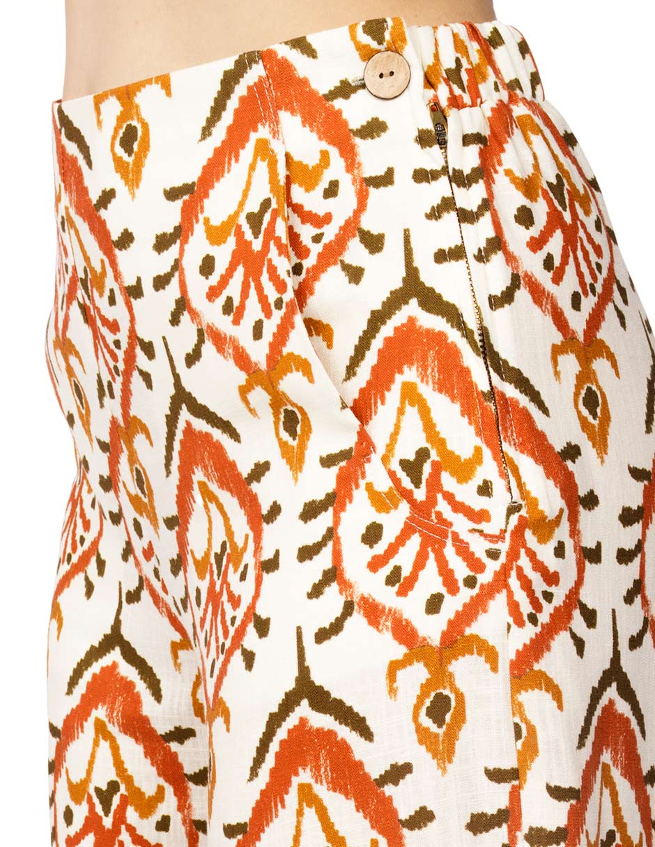 Pantalones Para Mujer Tipo Lino Estampado W51125 Unico