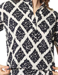 Blusas Para Mujer Bobois Moda Casuales Corrugada De Manga Corta Cuello Abierto Con Estampado Geometrico N41113 Unico