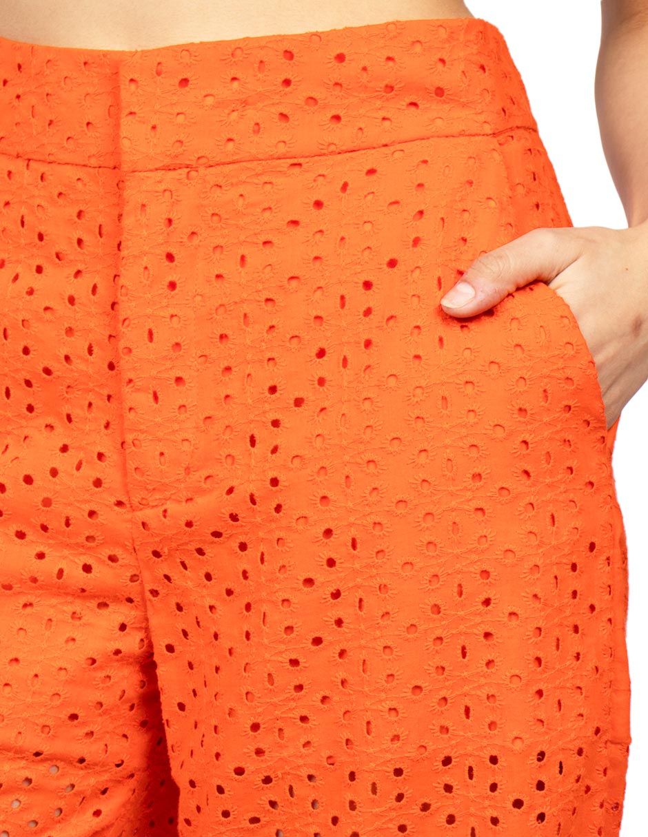Pantalones Para Mujer Pesquero Liso Perforado Acampanado W41125 Naranja