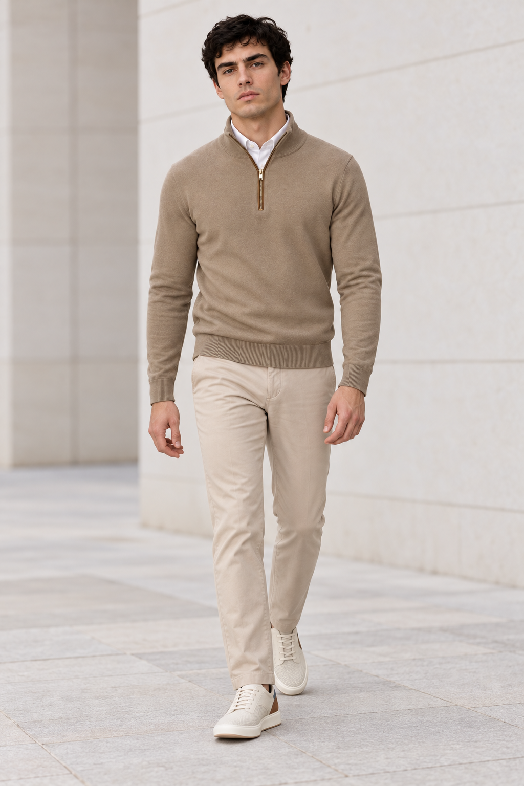 Suéteres Para Hombre Cuello Alto y Cremallera De Punto Fino E65302 Moca
