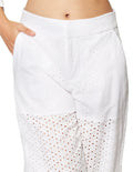 Pantalones Para Mujer Bobois Moda Casuales Pesquero Liso Perforado De Tiro Alto Acampanado W41125 Blanco