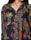 Blusas Camiseras Para Mujer Bobois Moda Casuales Manga Larga Estampada Floral N31108 Marino