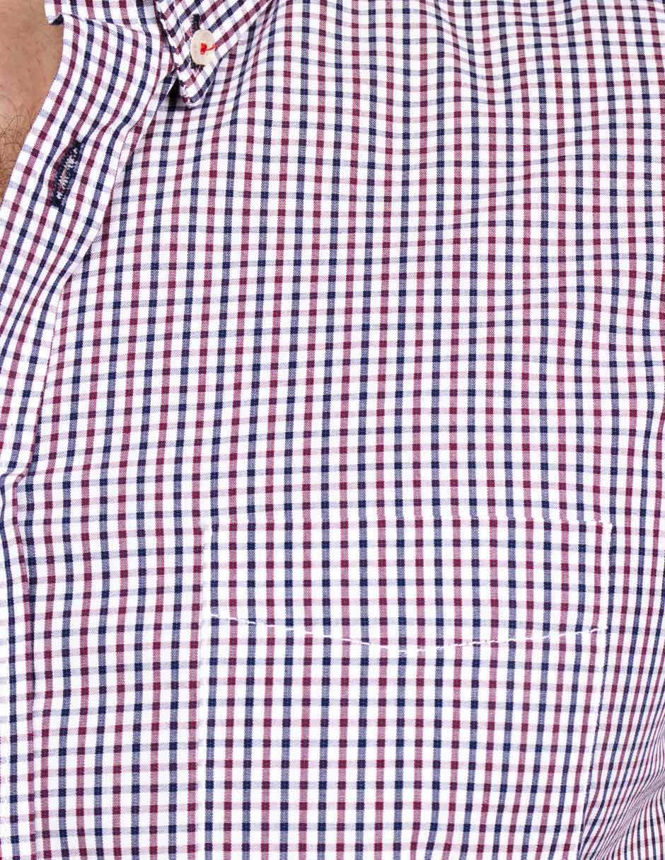 Camisas Para Hombre Manga Larga Micro Cuadros B45212 Vino