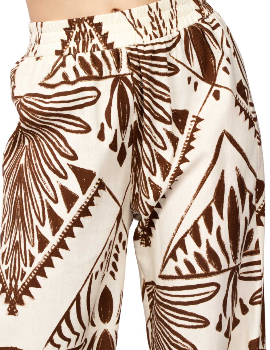 Pantalones Para Mujer Wide Leg Tipo Lino Estampado W51124 Cafe