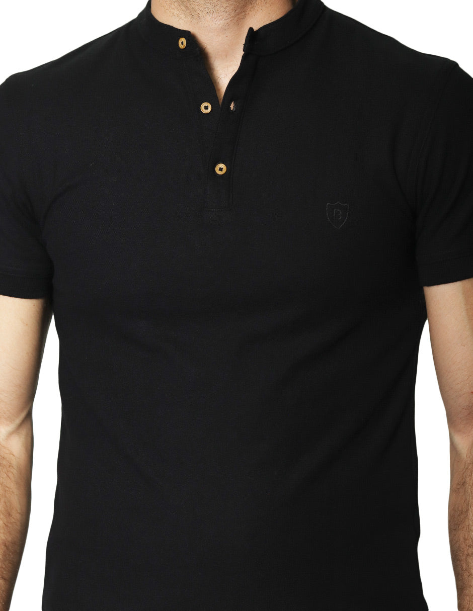 Playeras Polo Para Hombre De Manga Corta Lisa Basica Con Logo Bordado Cuello Mao Slim Fit APCMAB Negro