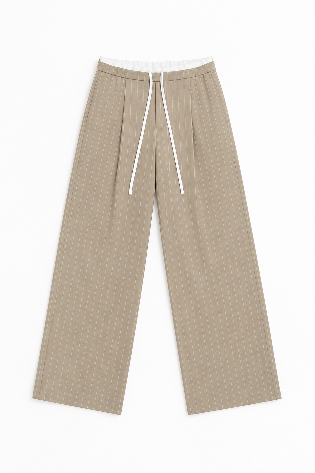 Pantalones Para Mujer De Rayas Cintura Doble W61100 Beige