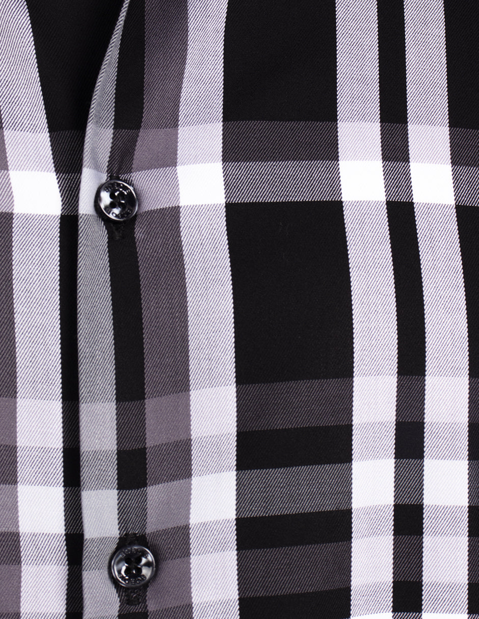 Camisas Para Hombre Manga Larga Bambú Cuadros B51337 Negro