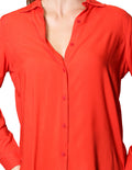 Blusas Para Mujer Bobois Moda Casuales Oversize Amplia Camisera Basica Ligera Lisa Comoda De Manga Larga N33104 Rojo