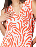 Blusas Para Mujer Bobois Moda Casuales Sin Mangas De Cuello V Con Estampado N41136 Naranja