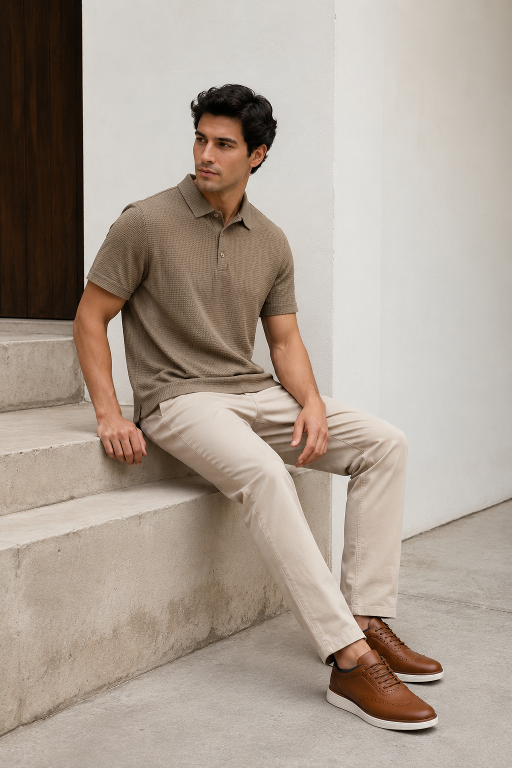 Playeras Polo Para Hombre Premium Con Textura A55405 Camel
