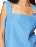 Blusas Para Mujer Bobois Moda Casuales Lisa Corta Tipo Lino De Tirantes Anchos N41153 Azul