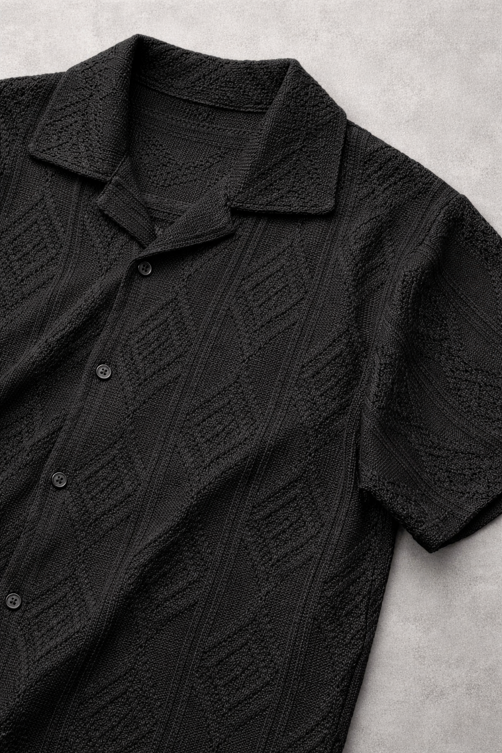 Camisas Para Hombre Manga Corta Tejida Diseño Rombos  B65455 Negro