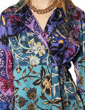 Kimonos Para Mujer Bobois Moda Casuales Saco Largo Cruzado Floreado T33107 Verde Morado