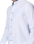 Camisas Para Hombre Bobois Moda Casuales Tipo Lino De Manga Larga Cuello Mao Con Estampado De Rayas B41315 Cielo