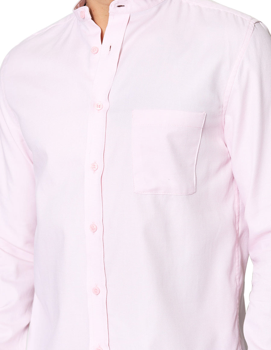 Camisas Para Hombre Bobois Moda Casuales Jackard De Manga Larga Cuello Mao Con Bolsillo Regular Fit B41302 Rosa