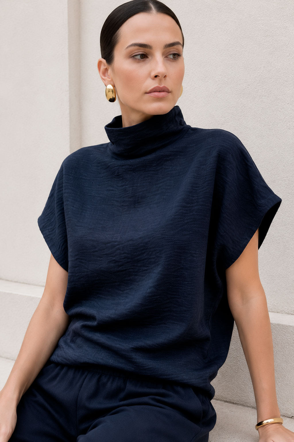 Blusas Para Mujer Cuello Alto Holgada N63124 Marino