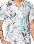 Camisas Para Hombre Bobois Moda Casuales De Manga Corta Tipo Lino Con Estampado Tropical Relaxed Fit B41572 Aqua