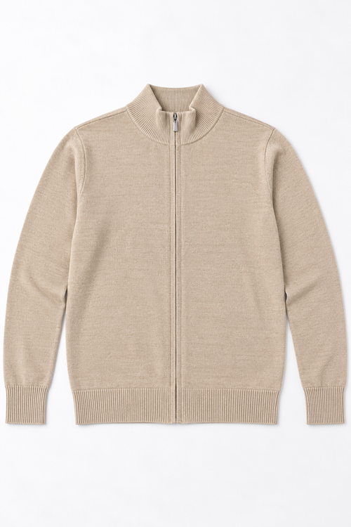 Suéteres Para Hombre Básico Con Cierre De Punto Fino E65304 Beige