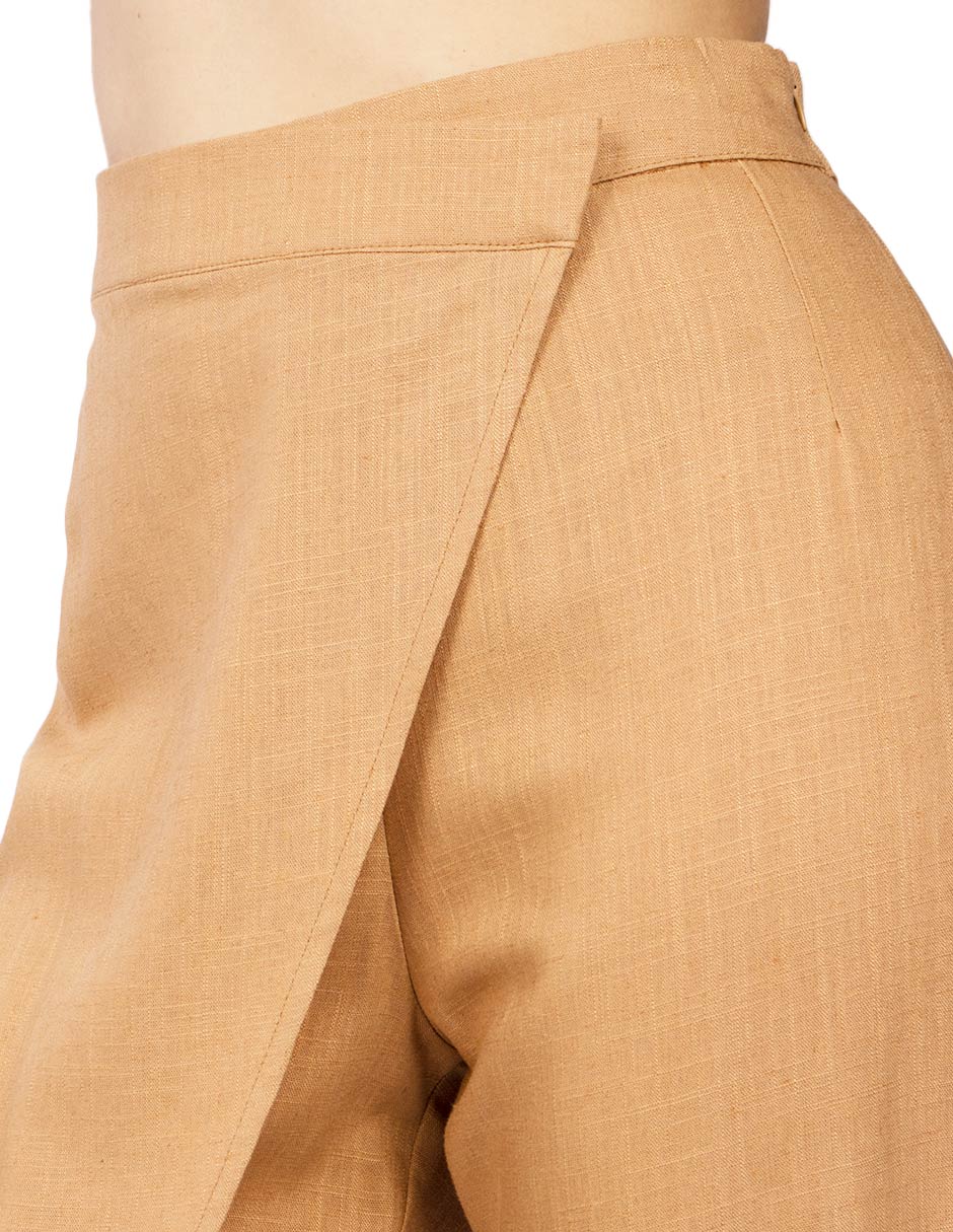 Pantalones Para Mujer Tipo Lino Asimetrico W51113 Camel