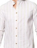 Camisas Para Hombre Bobois Moda Casuales Tipo Lino De Manga Larga Cuello Mao Con Estampado De Rayas B41315 Arena