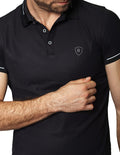 Playeras Polo Para Hombre De Manga Corta Con Detalle En Mangas A41412 Negro