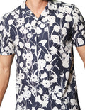 Camisas Para Hombre De Manga Corta Comoda Con Estampado Floral Cuello Abierto Relaxed Fit B41589 Marino