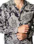 Camisas Para Hombre Bobois Moda Casuales De Manga Larga Con Estampado Paisley Relaxed Fit B35521 Unico