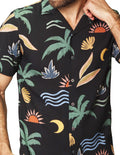 Camisas Para Hombre Bobois Moda Casuales De Manga Corta Con Estampado De Playa Relaxed Fit B41553 Negro