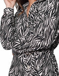 Vestidos Para Mujer Bobois Moda Casuales Largo Midi Camisero Manga Laga Animal Print Zebra Tipo Lino S31131 Negro