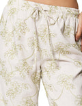 Pantalones Para Mujer Bobois Moda Casuales De Jareta Tipo Lino Tiro Alto Con Bordado De Flores W41116 Verde