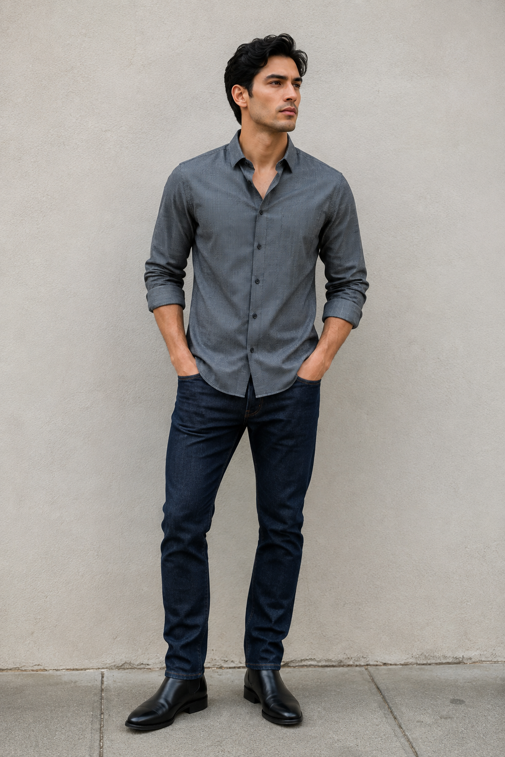 Camisas Para Hombre Manga Larga Cuadros B45307 Indigo