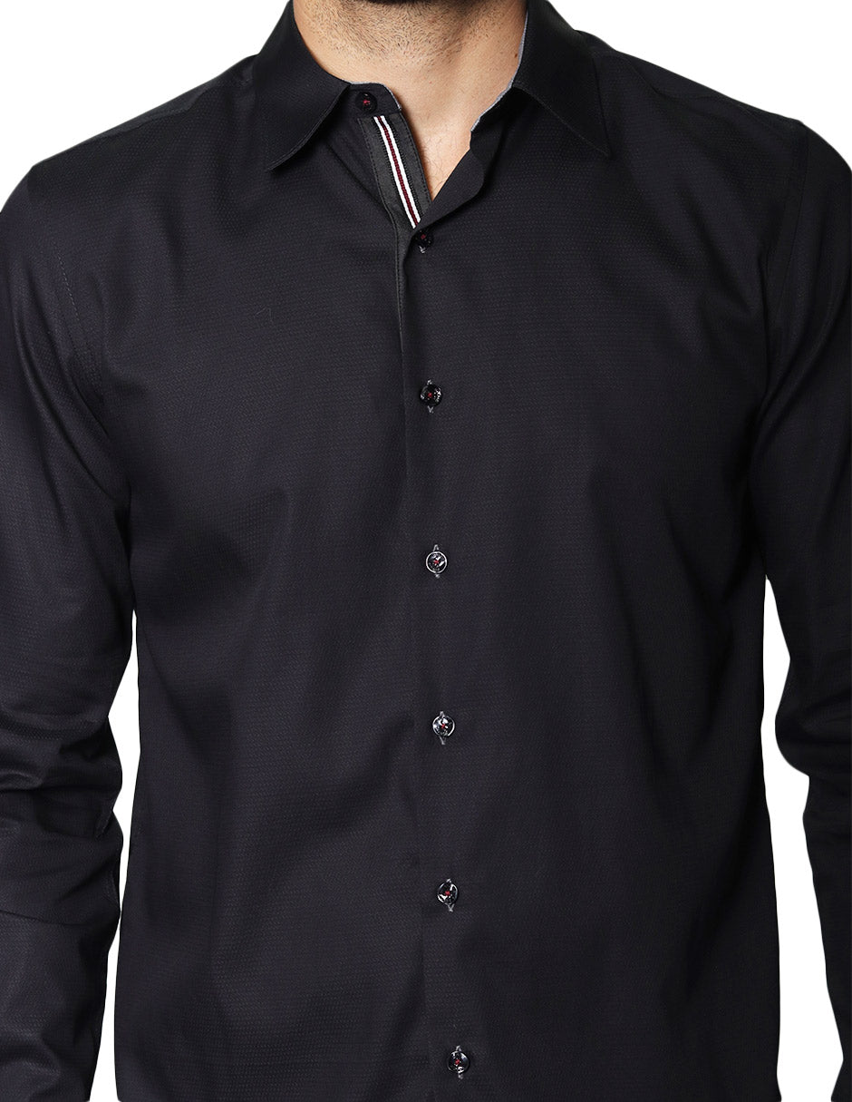 Camisas Para Hombre Manga Larga Micro Rayas B45308 Negro