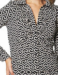 Blusas Para Mujer Bobois Moda Casuales Camisera De Manga Larga Con Estampado Geometrico Plisada N33130 Hueso