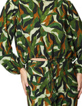 Blusas Para Mujer Bobois Moda Casuales Oversize Estampada Con Cordon De Manga Larga Cuello Redondo N33121 Verde
