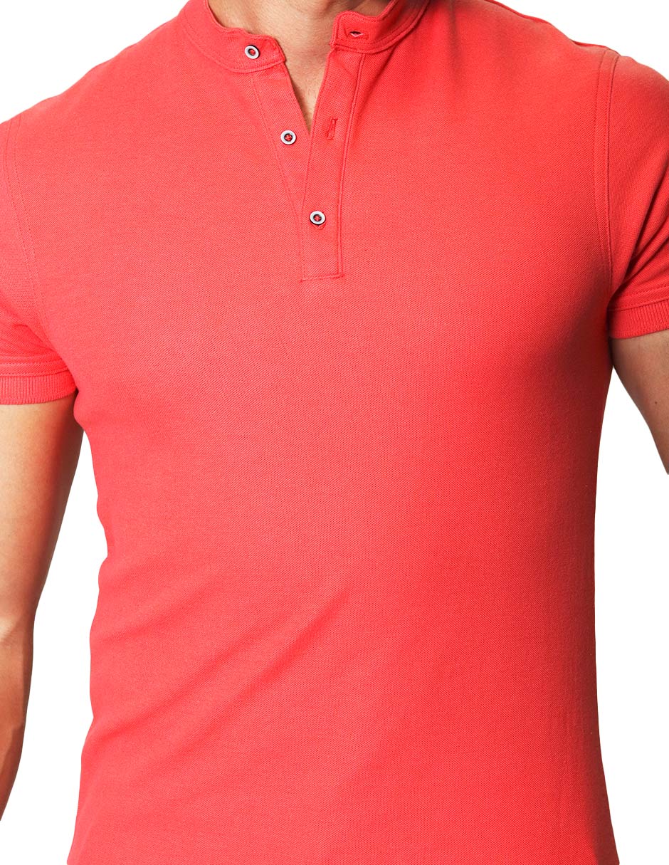 Playeras Polo Para Hombre Lisa De Manga Corta Cuello Mao APCMAO Coral