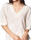 Blusas Para Mujer Bobois Moda Casuales De Manga Corta Cuello V Tipo Lino Con Estampado De Hojas N41144 Unico