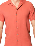 Camisas Para Hombre Bobois Moda Casuales Corrugada De Manga Corta De Cuello Abierto Relaxed Fit B41377 Rustico