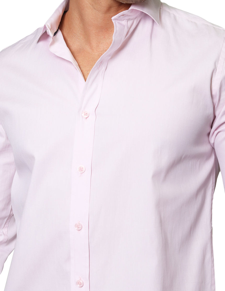 Camisas Para Hombre Bobois Moda Casuales De Tela Oxford Extra Fino De Manga Larga Cuello Italiano Regular Fit B41301 Rosa