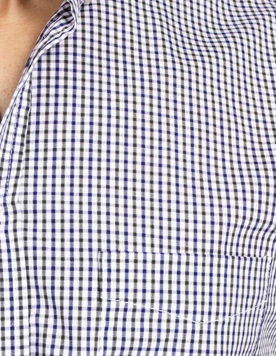 Camisas Para Hombre Manga Larga Micro Cuadros B45212 Olivo
