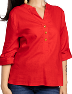 Blusas Para Mujer Tipo Lino Con Aletilla N51143 Rojo