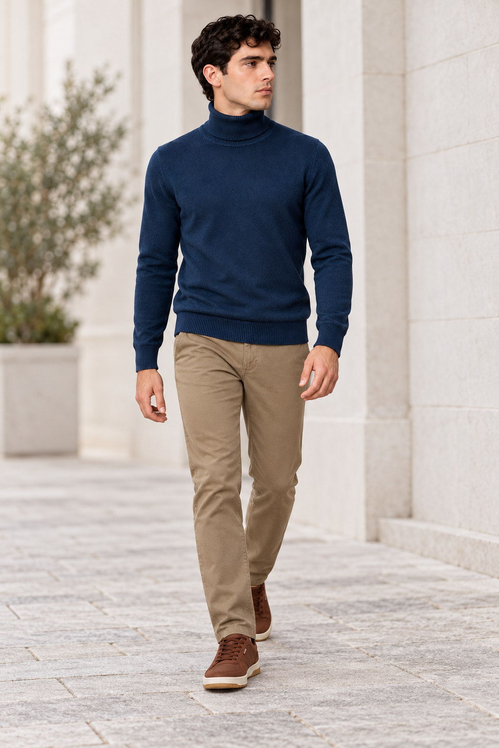 Suéteres Para Hombre Cuello Tortuga De Punto Fino E65303 Marino