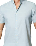 Camisas Para Hombre Bobois Moda Casuales De Manga Corta Tipo Lino Cuello Mao Regular Fit B41351 Aqua