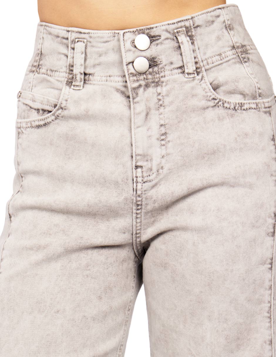 Jeans Para Mujer Wide Leg Doble Boton V51104 Gris