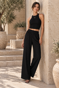 Pantalones Para Mujer Corte Amplio Con Cintura Elástica Y Cristales W63121 Negro